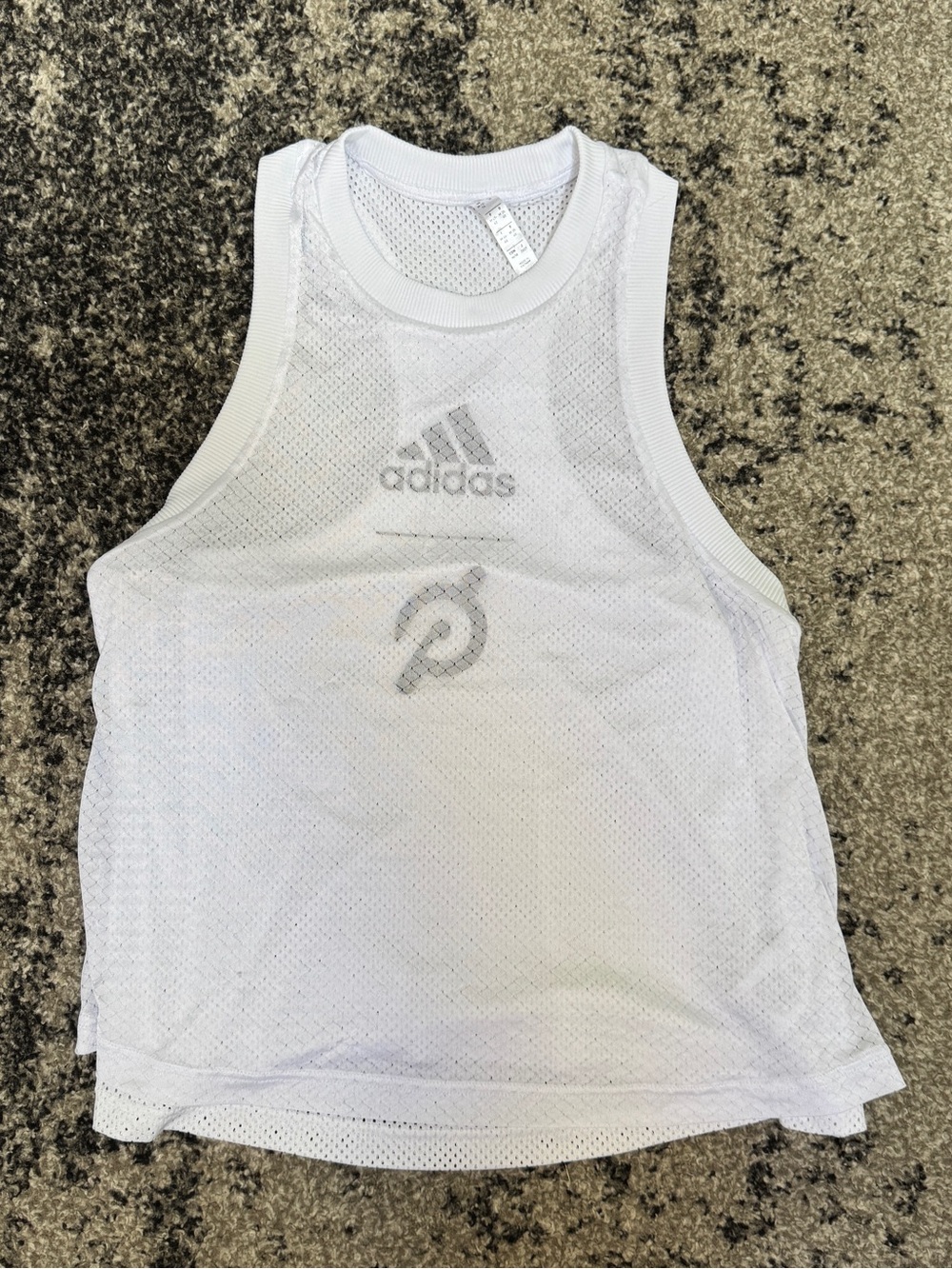 Adidas Peloton Collab White Mesh Athletic Tank Top